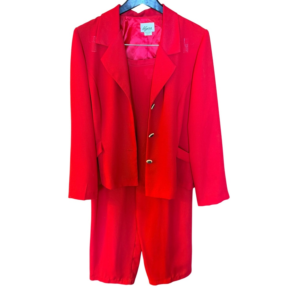 VTG Womens XL Red 80/90s 2 Piece Power Pant Suit USA Maximalist Bold Glam